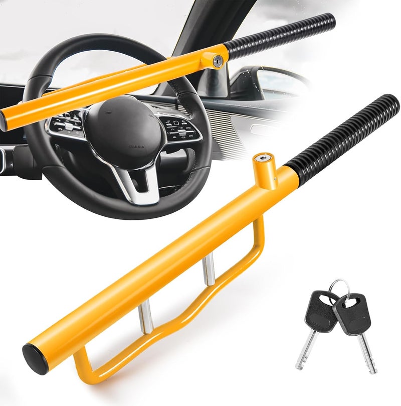 LAMA Heavy Duty Steering Wheel Lock Car Anti-Theft Device, Universal Vehicle Steering Wheel Lock Car Anti Theft Security Lock for Cars Trucks Vans and SUVs(Yellow) - Image 1